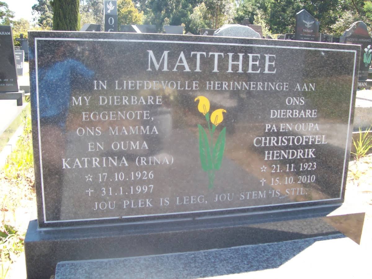 MATTHEE Christoffel Hendrik 1923-2010 &amp; Katrina 1926-1997