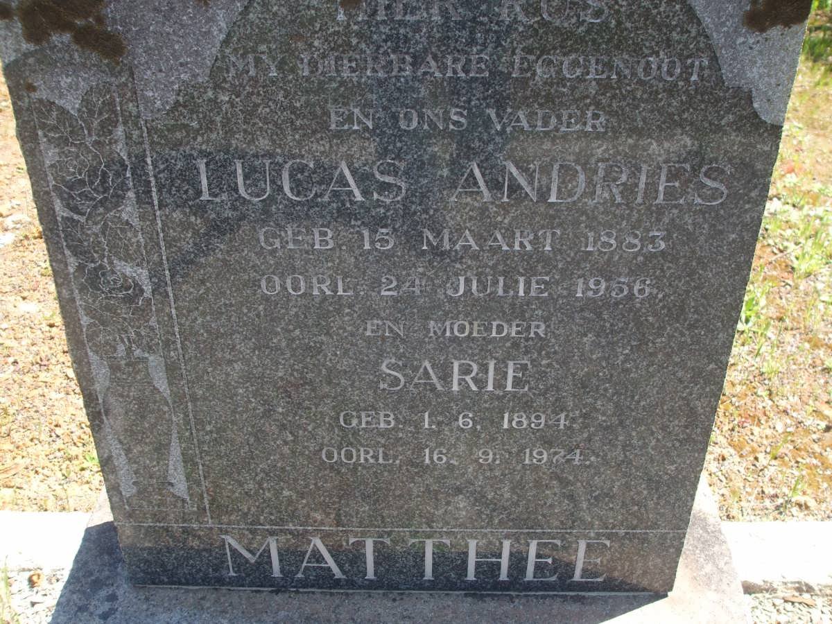 MATTHEE Lucas Andries 1883-1956 &amp; Sarie 1894-1974