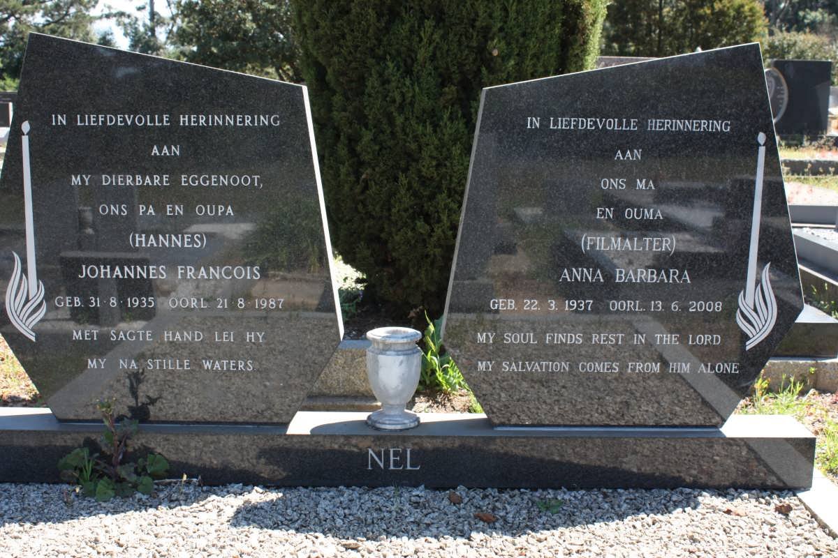 NEL Johannes Francois 1935-1987 &amp; Anna Barbara FILMALTER 1937-2008