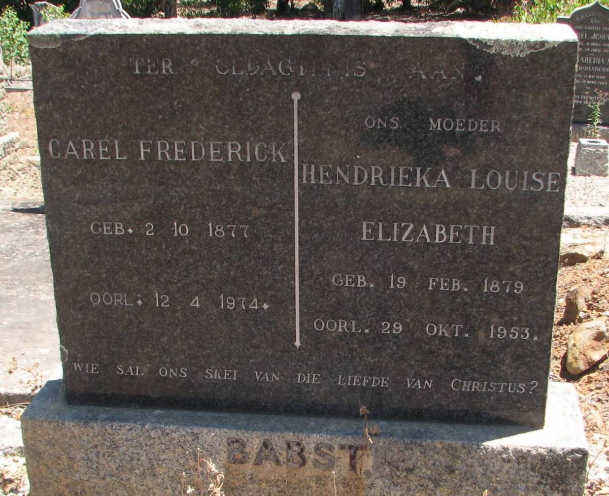 BABST Carel Frederick 1877-1974 &amp; Hendrieka Louise Elizabeth 1879-1953