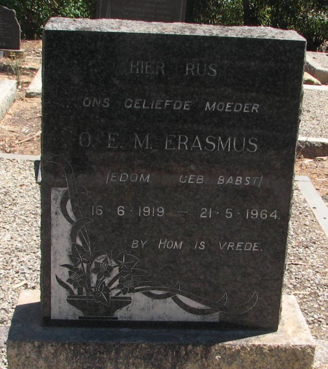 ERASMUS O.E.M. nee BABST 1919-1964