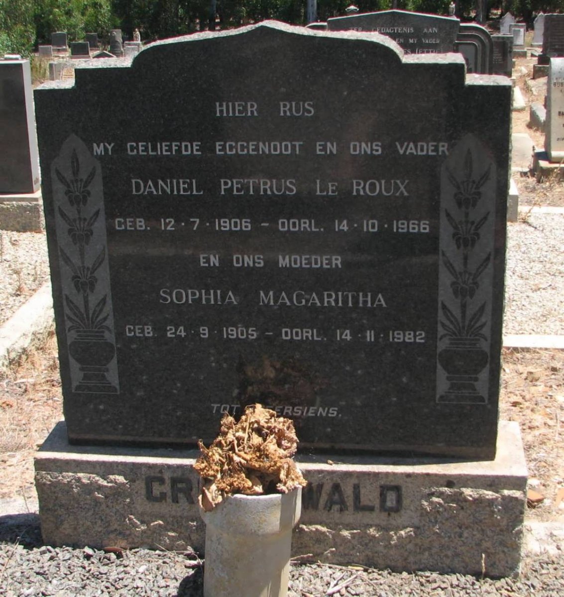 GROENEWALD Daniel Petrus Le Roux 1906-1966 &amp; Sophia Margaritha 1905-1982