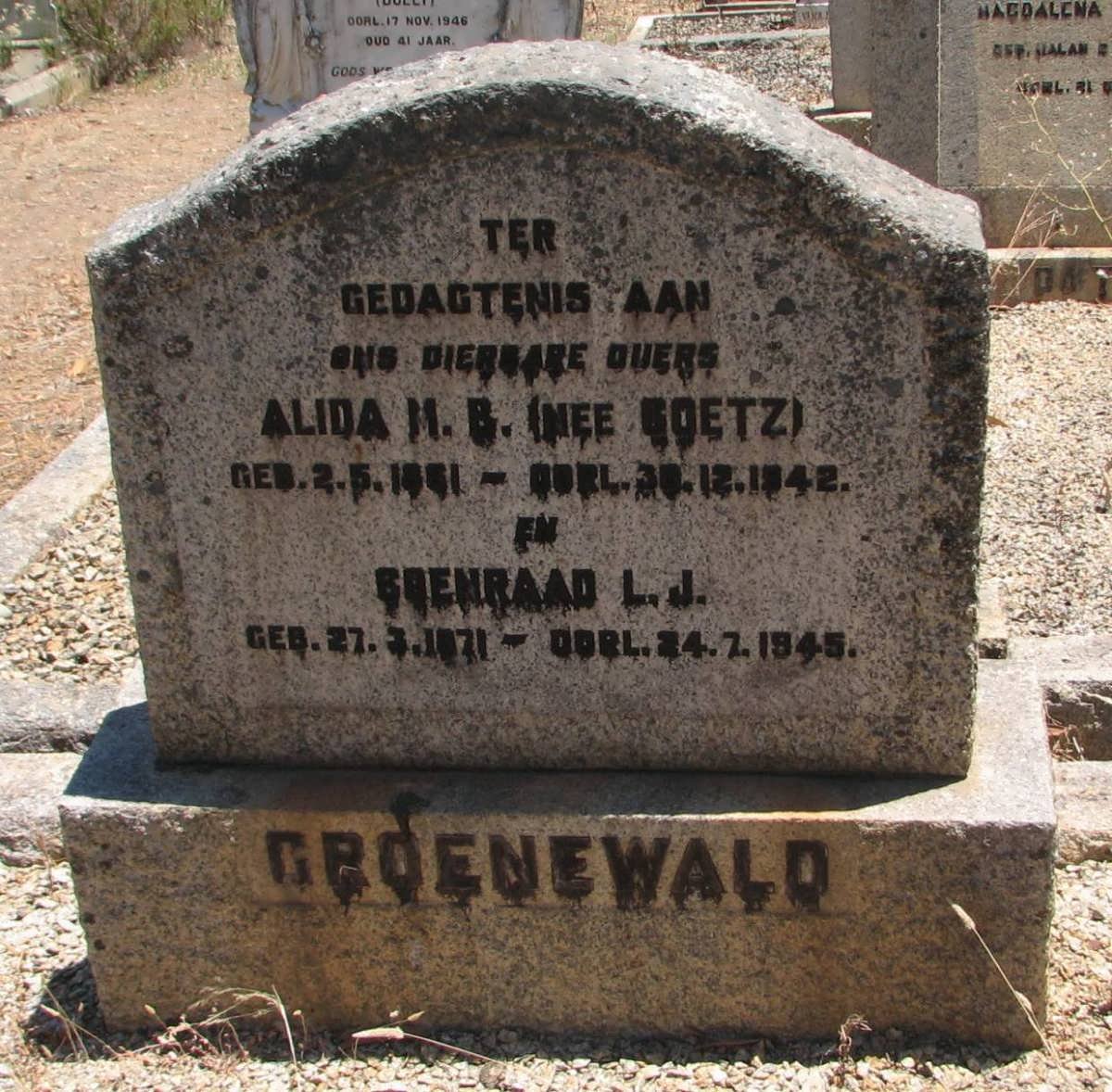 GROENEWALD Coenraad L.J. 1871-1945 &amp; Alida M.B. GOETZ 1881-1942