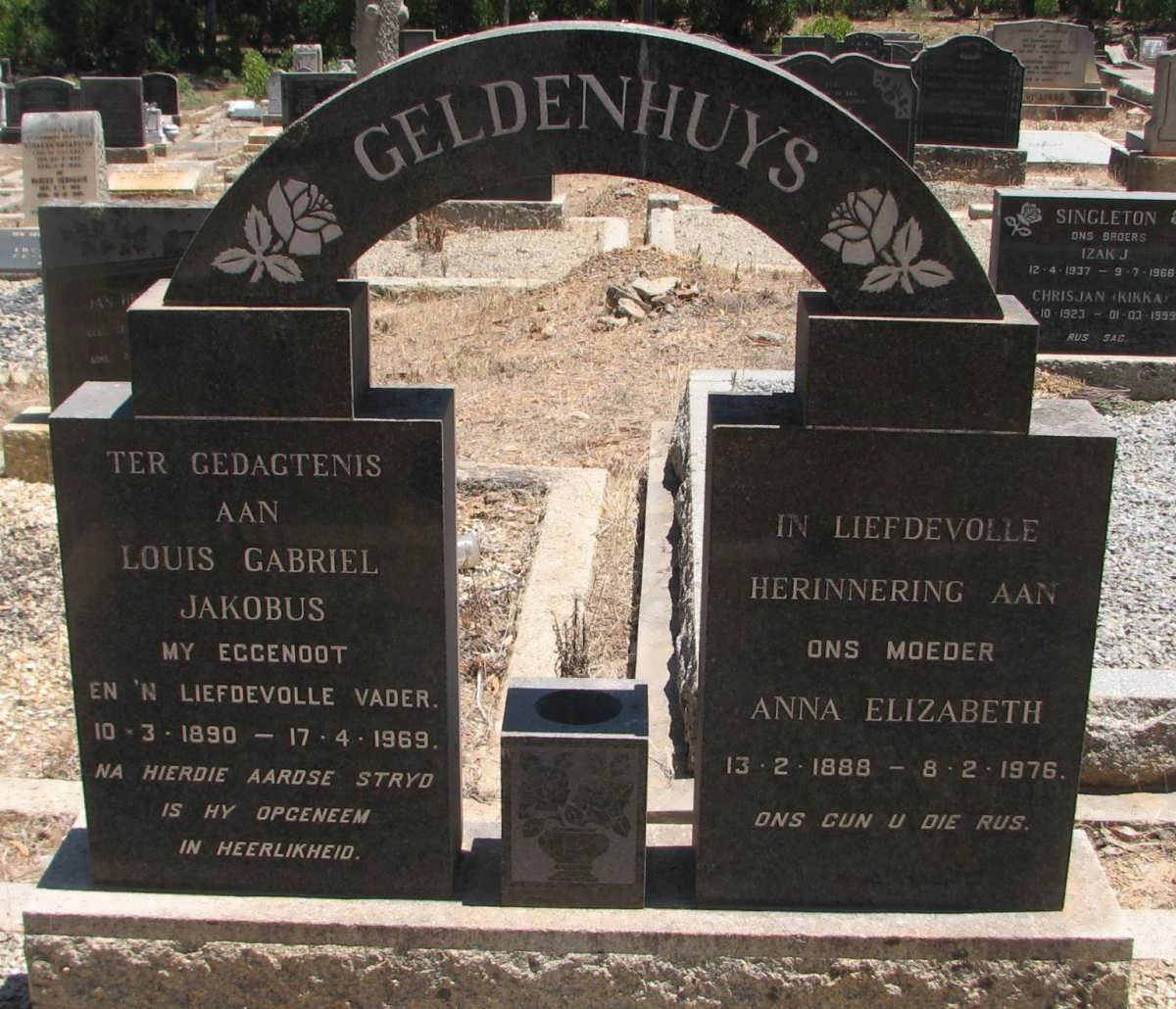 GELDENHUYS Louis Gabriel Jakobus 1890-1969 &amp; Anna Elizabeth 1888-1976