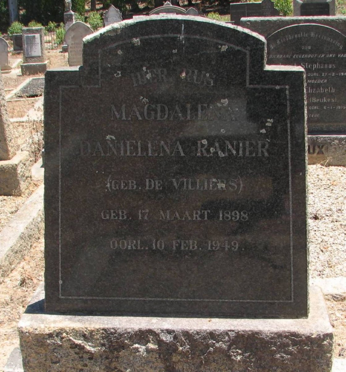 RANIER Magdalena Danielena nee DE VILLIERS 1898-1949