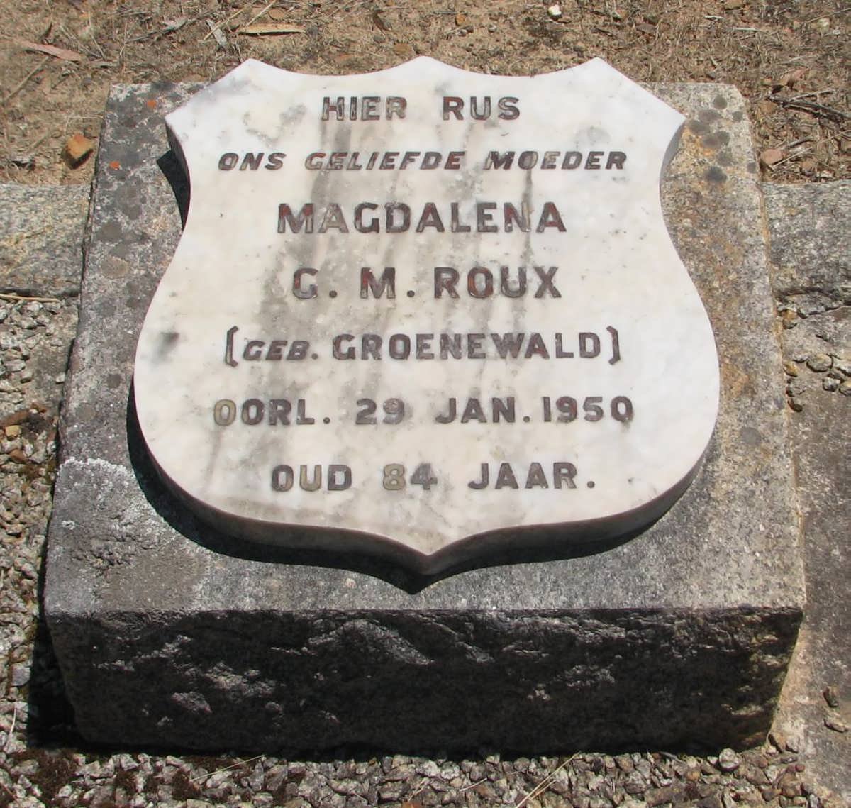 ROUX Magdalena G.M. nee GROENEWALD -1950