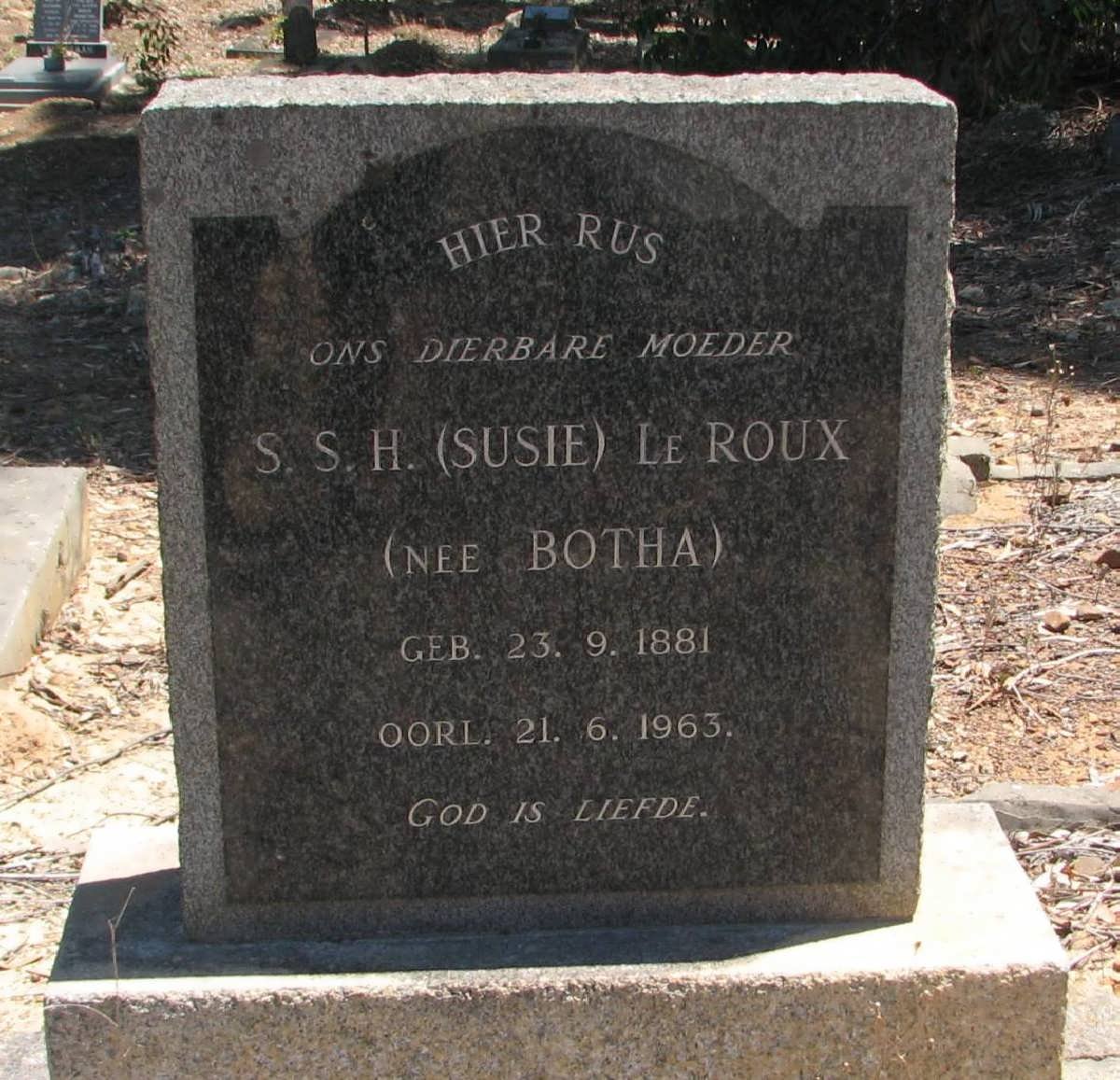 ROUX S.S.H., le nee BOTHA 1881-1963