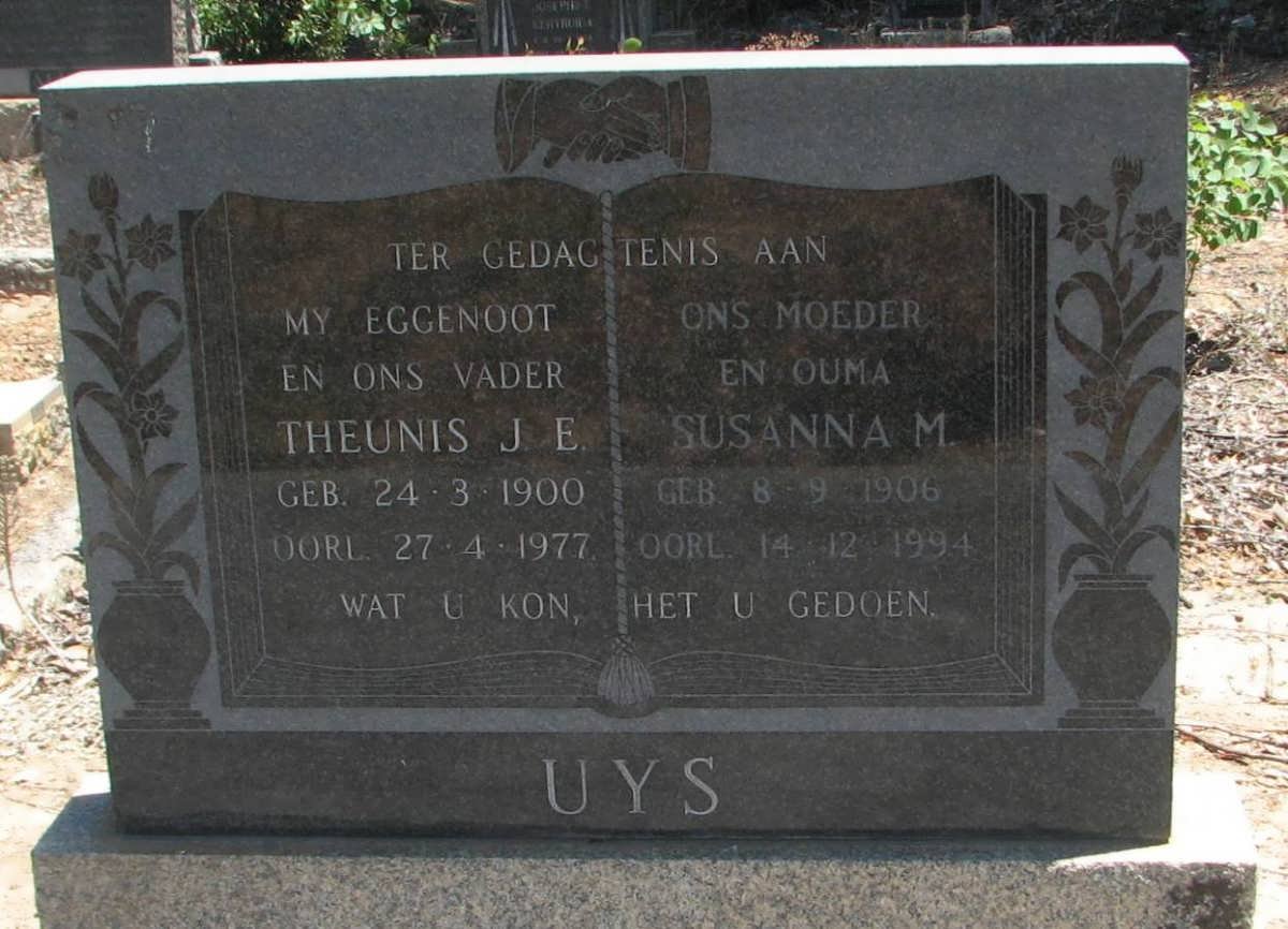UYS Theunis J.E. 1900-1977 &amp; Susanna M. 1906-1994