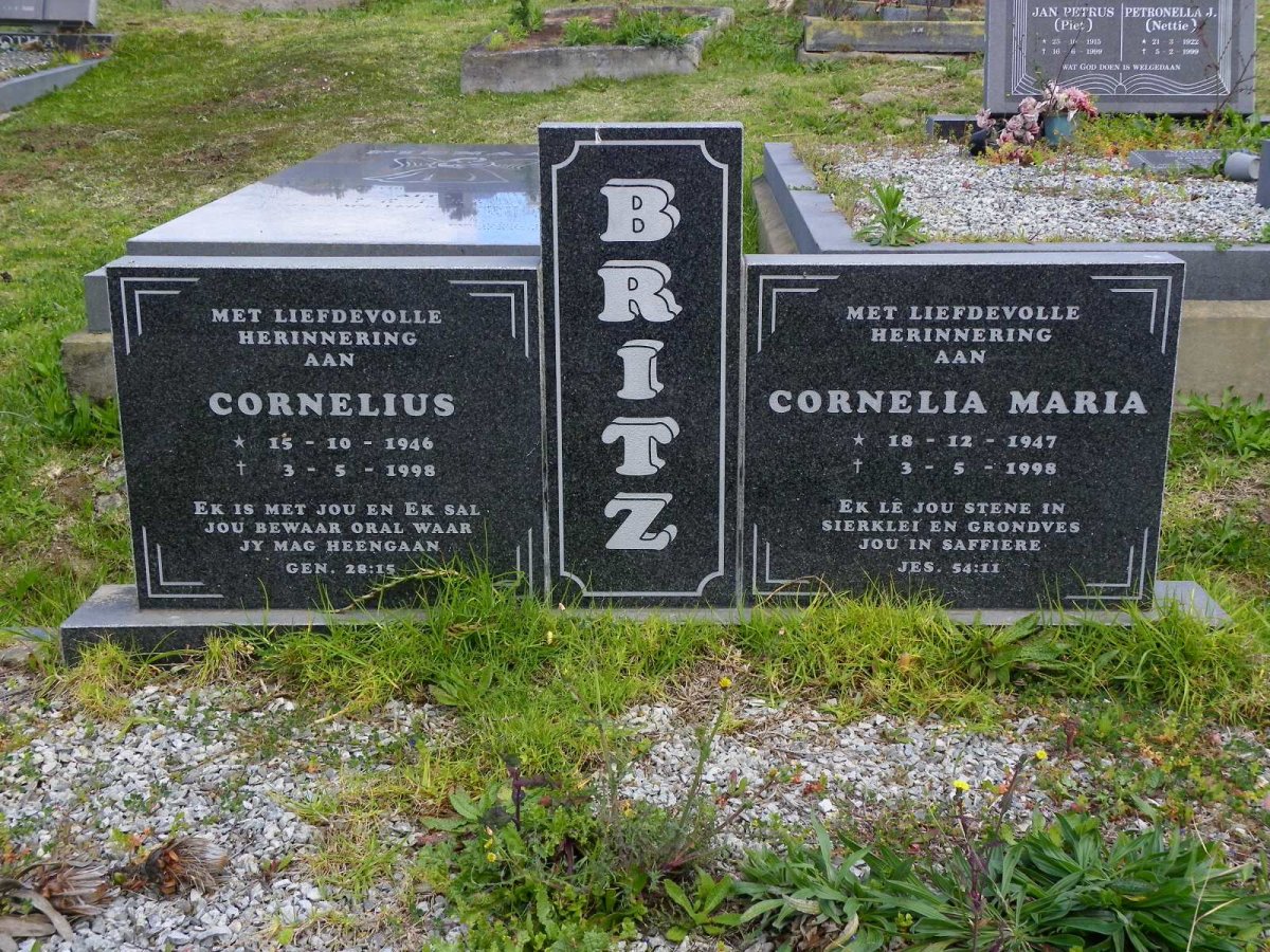 BRITZ Cornelius 1946-1998 &amp; Cornelia Maria 1947-1998