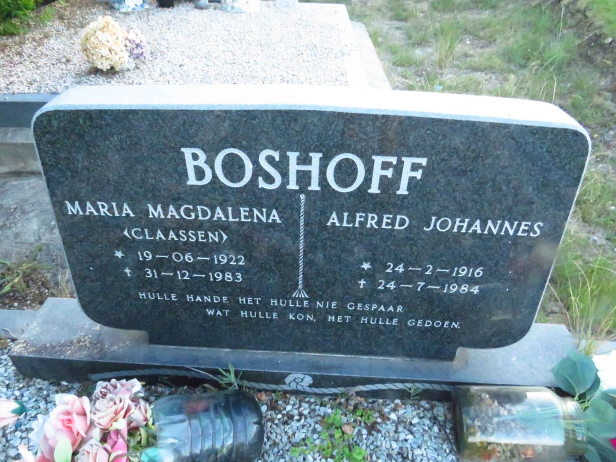 BOSHOFF Alfred Johannes 1916-1984 & Maria Magdalena CLAASSEN 1922-1983