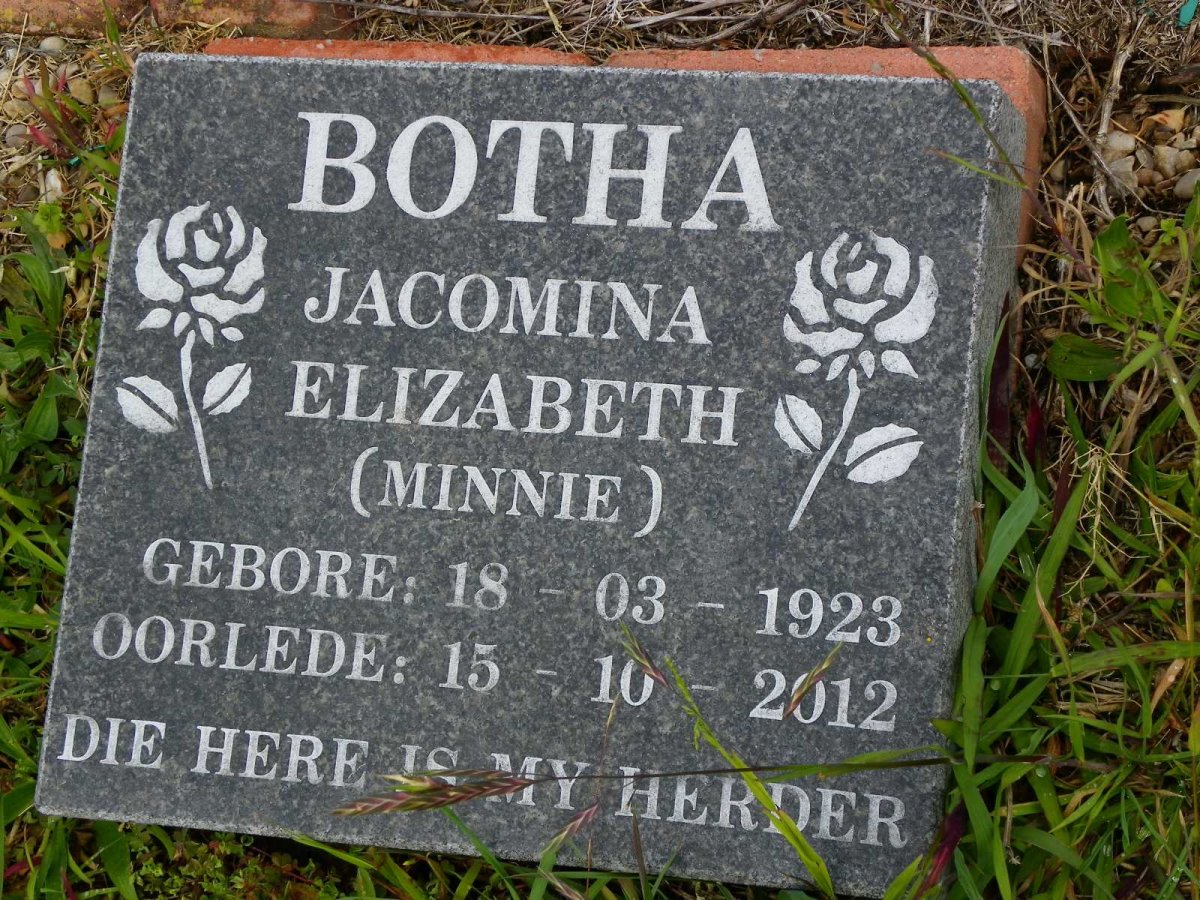 BOTHA Jacomina Elizabeth 1923-2012