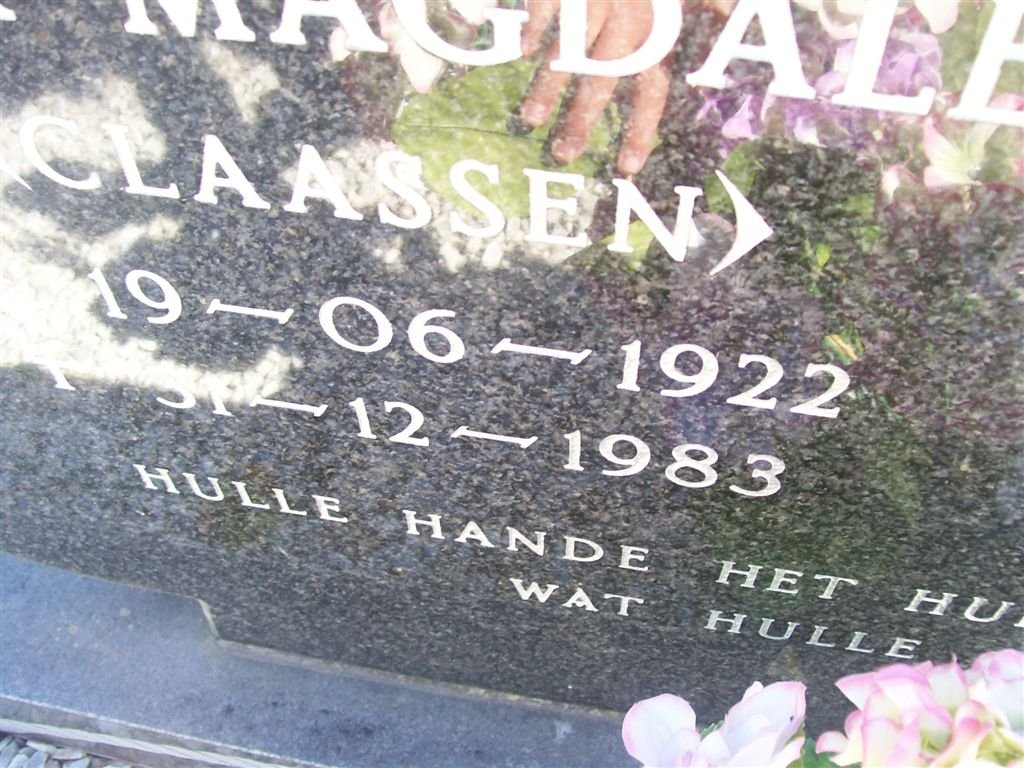 BOSHOFF Maria Magdalena nee CLAASSEN 1922-1983