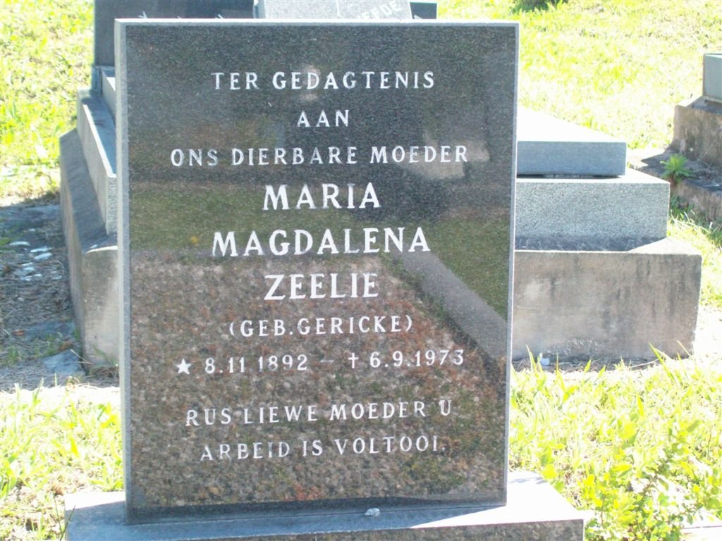 ZEELIE Maria Magdalena nee GERICKE 1892-1973