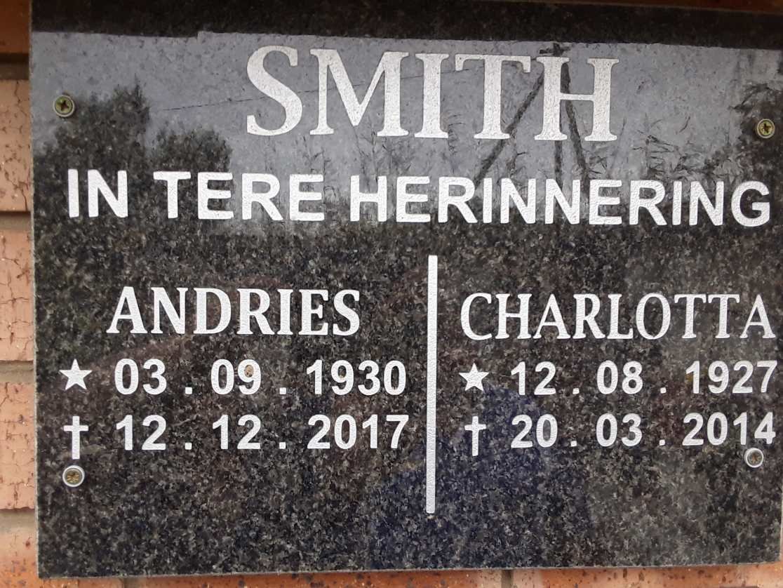 SMITH Andries 1930-2017 &amp; Charlotta 1927-2014