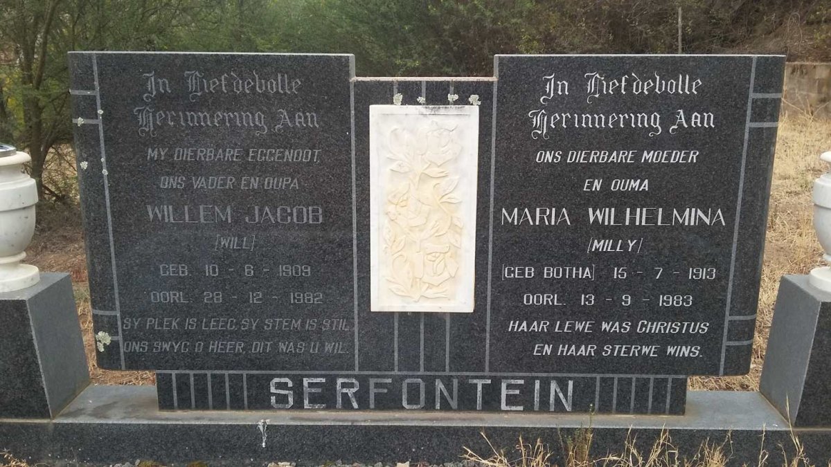 SERFONTEIN Willem Jacob 1909-1982 &amp; Maria Wilhelmina BOTHA 1913-1983