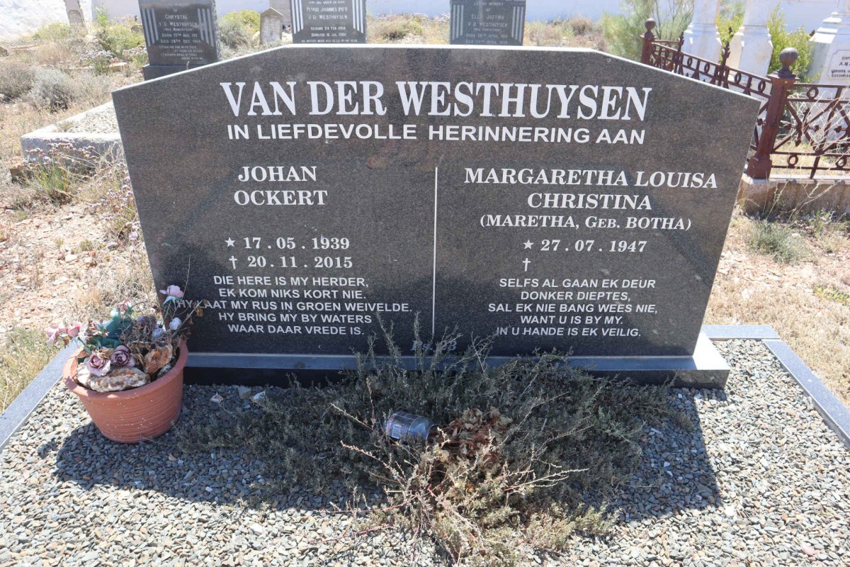 WESTHUYSEN Johan Ockert, van der 1939-2015 &amp; Margaretha Louisa Christina BOTHA 1947-