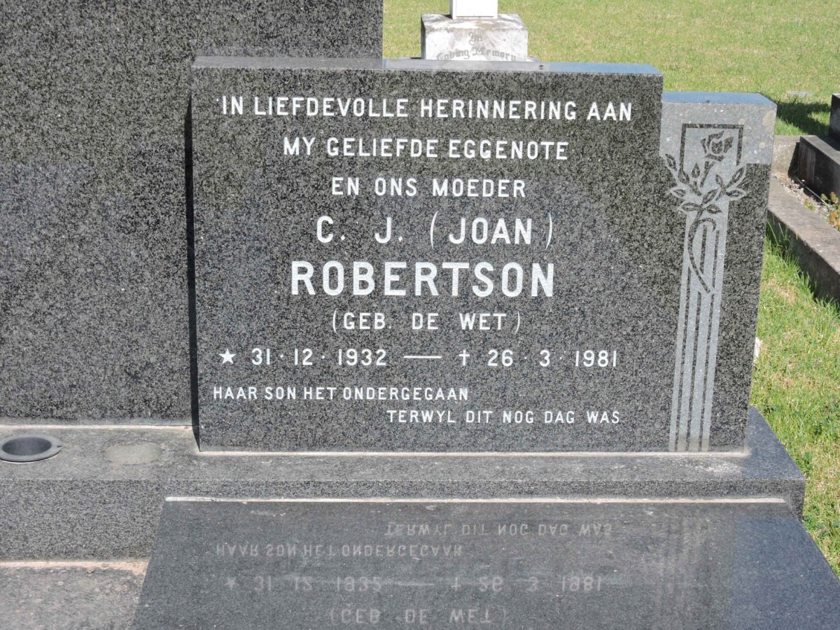 ROBERTSON D.V. 1928-2010 &amp; C.J. DE WET 1932-1981