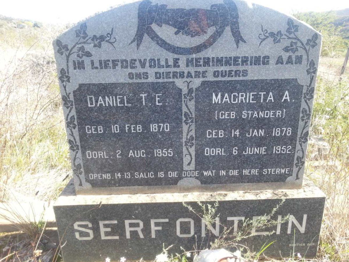 SERFONTEIN Daniel T.E 1870-1955 &amp; Magrieta A. STANDER 1878-1952