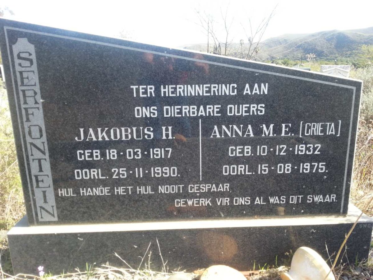 SERFONTEIN Jakobus H. 1917-1990 &amp; Anna M.E. 1932-1975