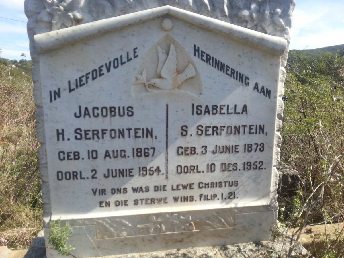 SERFONTEIN Jacobus H. 1867-1954 &amp; Isabella S. 1873-1952
