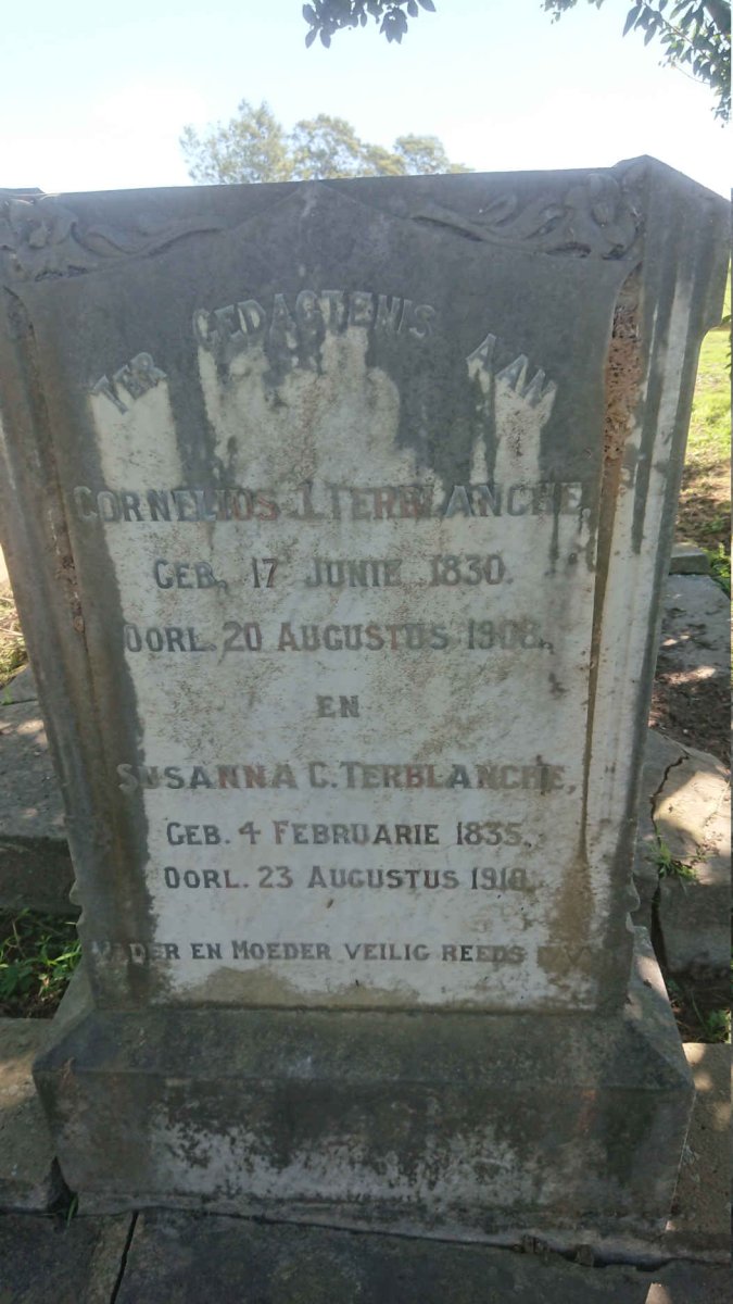 TERBLANCHE Cornelius 1830-1908 &amp; Susanna C. 1835-1910