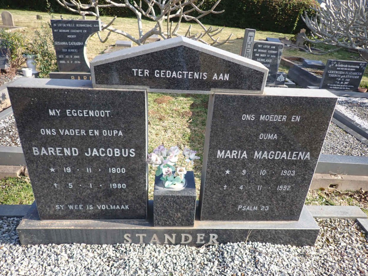 STANDER Barend Jacobus 1900-1980 & Maria Magdalena 1903-1992