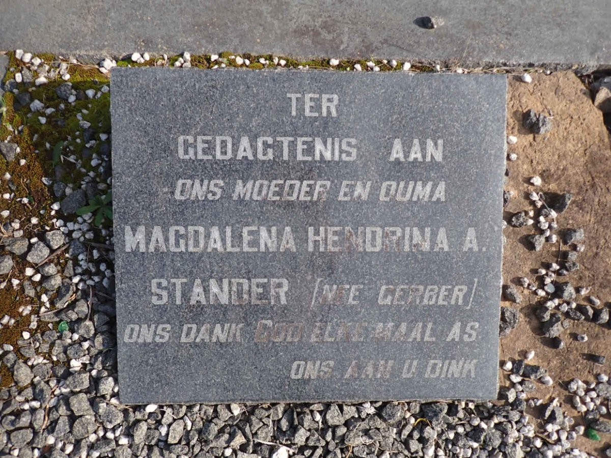 STANDER Magdalena Hendrina A. nee GERBER