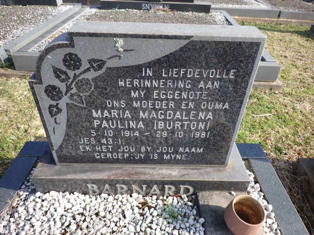 BARNARD Maria Magdalena Paulina nee BURTON 1914-1981