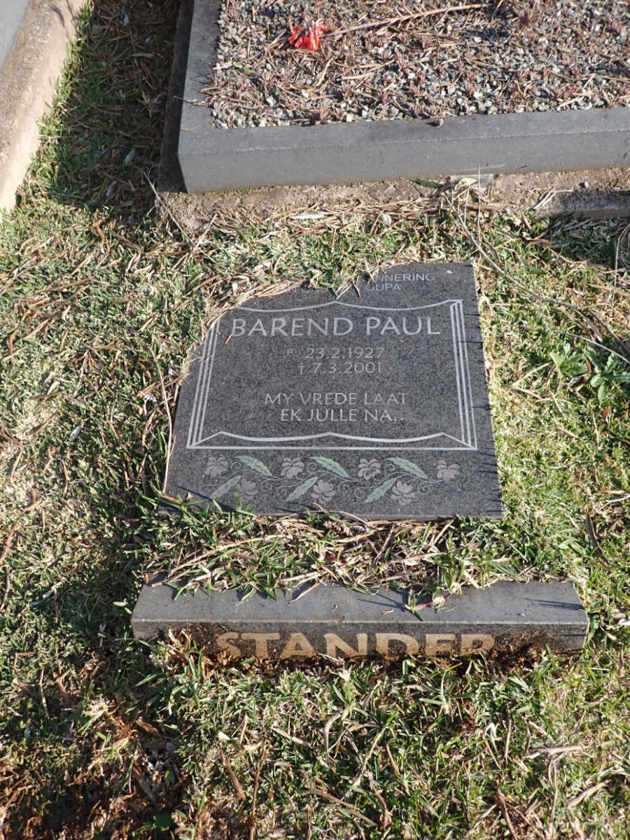 STANDER Barend Paul 1927-2001