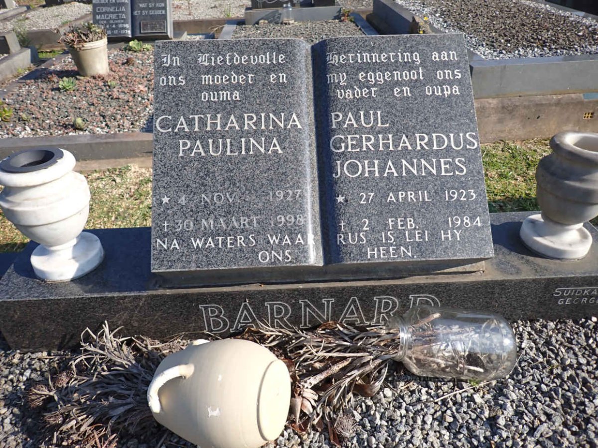 BARNARD Paul Gerhardus Johannes 1923-1984 & Catharina Paulina 1927-1998