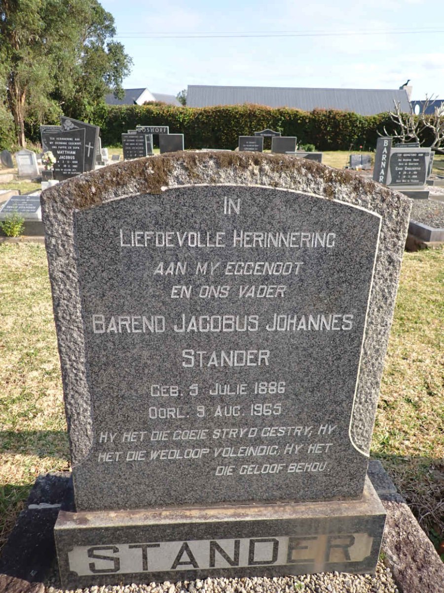 STANDER Barend Jacobus Johannes 1886-1965