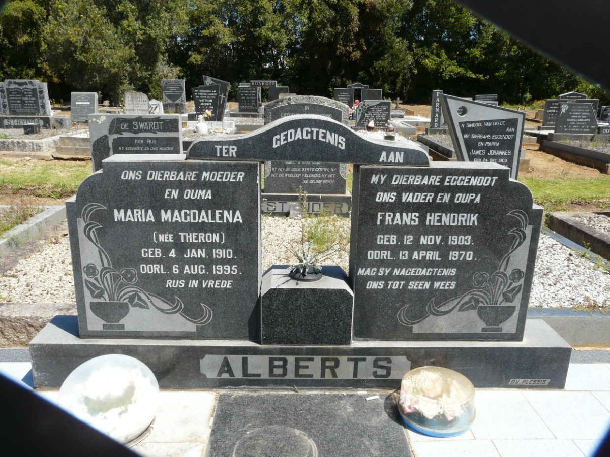 ALBERTS Frans Hendrik 1903-1970 &amp; Maria Magdalena THERON 1910-1995