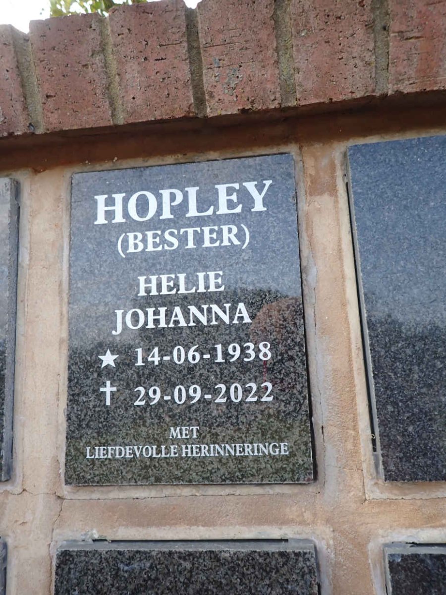 HOPLEY Helie Johanna nee BESTER 1938-2022