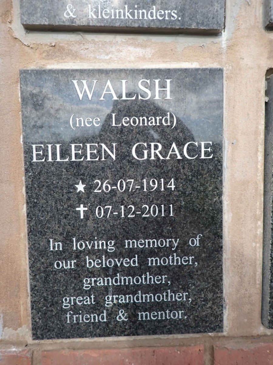 WALSH Eileen Grace nee LEONARD 1914-2011