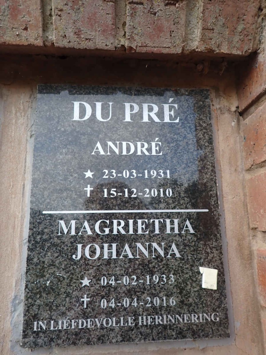 PRE Andre, du 1931-2010 & Magrietha Johanna 1933-2016