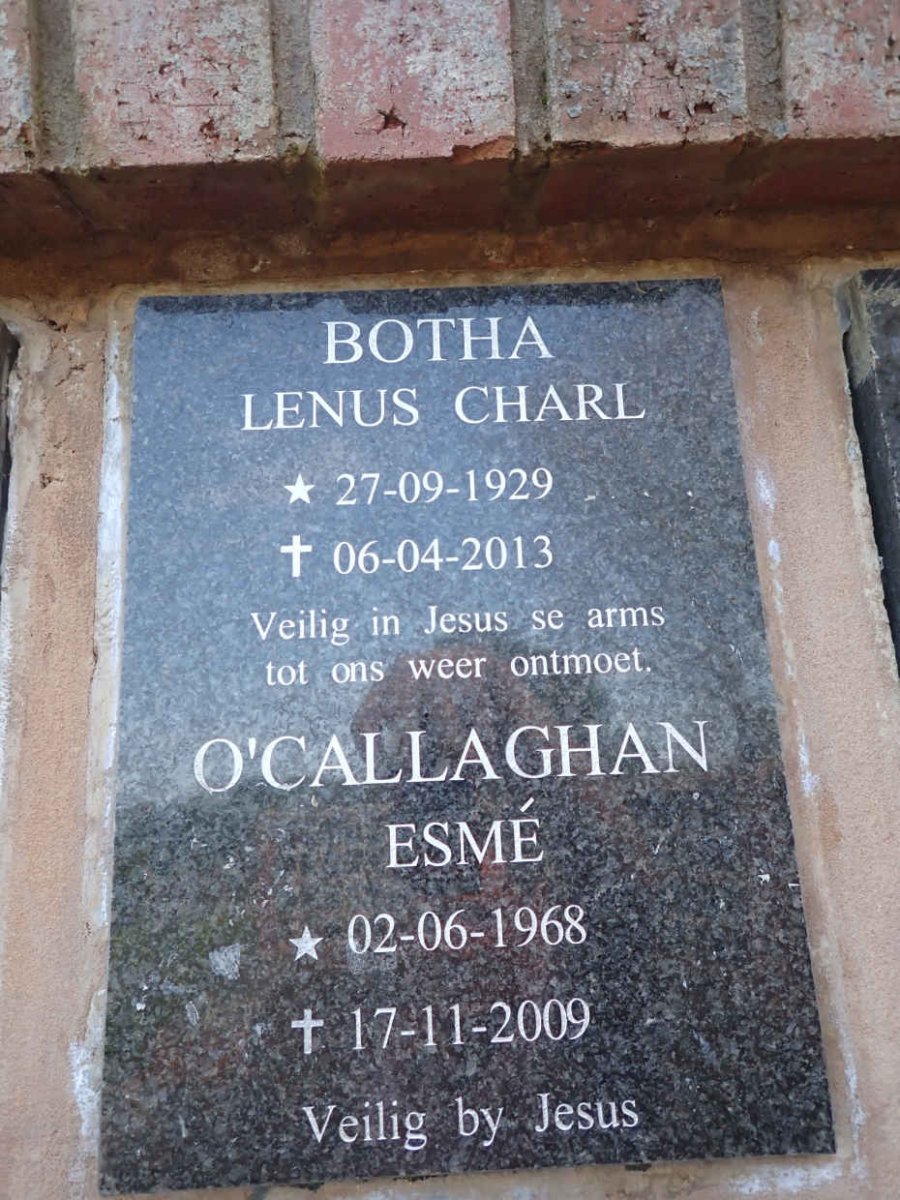 BOTHA Lenus Charl 1929-2013 :: O'CALLAGHAN Esme 1968-2009