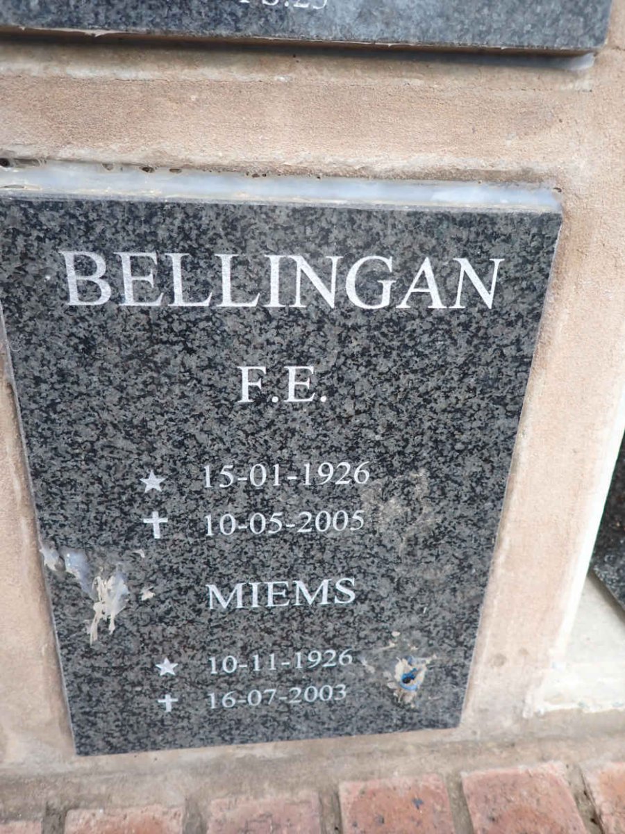 BELLINGAN F.E. 1926-2005 & Miems 1926-2003