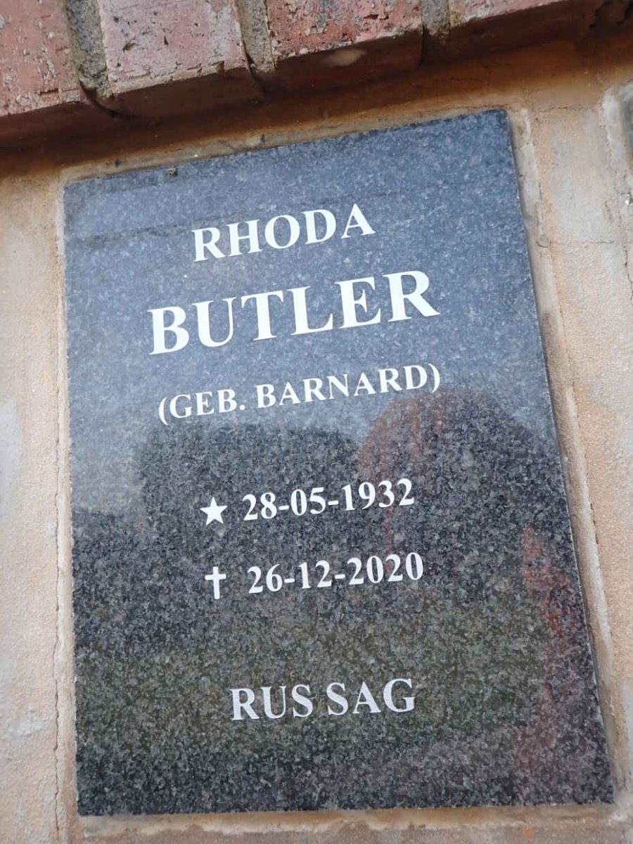 BUTLER Rhoda nee BARNARD 1932-2020