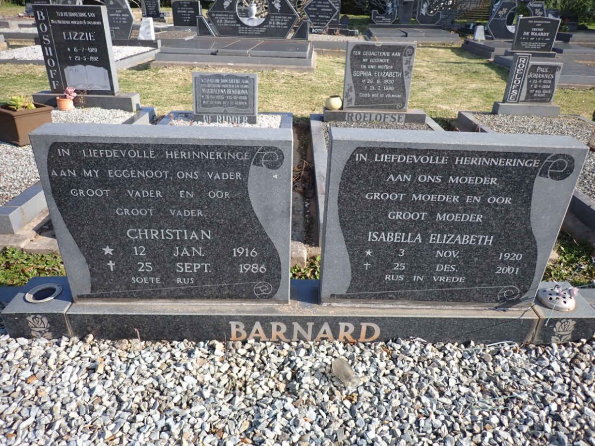 BARNARD Christian 1916-1986 & Isabella Elizabeth 1920-2001