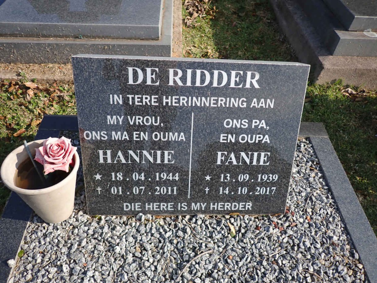 RIDDER Fanie, de 1939-2017 & Hannie 1944-2011