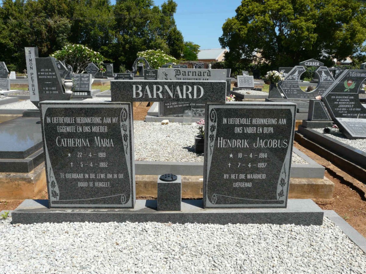 BARNARD Hendrik Jacobus 1914-1997 &amp; Catharina Maria 1919-1992