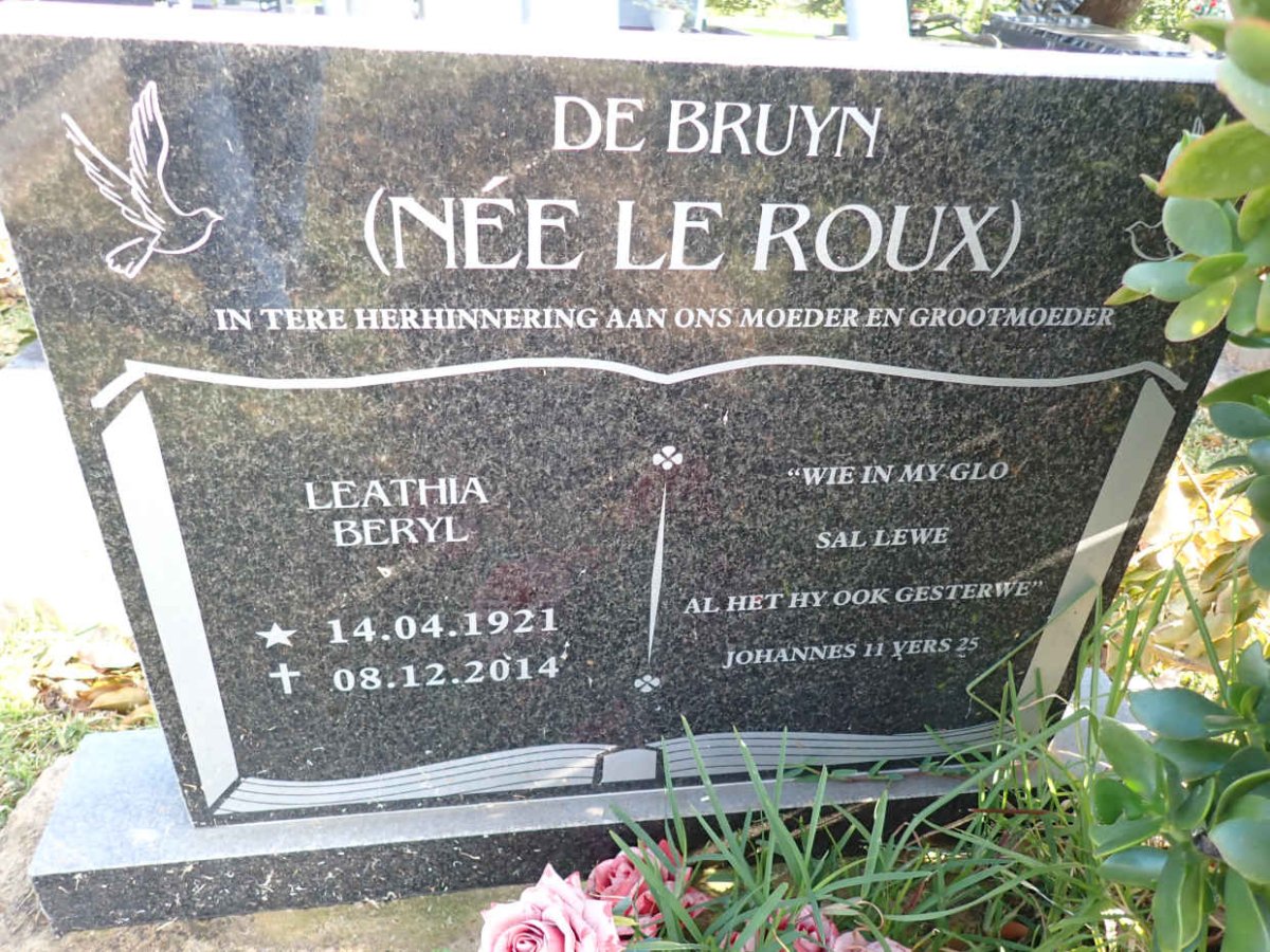 BRUYN Leathia Beryl, de nee LE ROUX 1921-2014