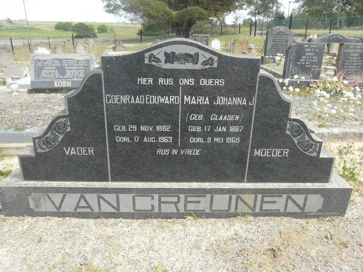 GREUNEN Coenraad Eduward, van 1882-1963 &amp; Maria Johanna J. CLAASEN 1887-1965