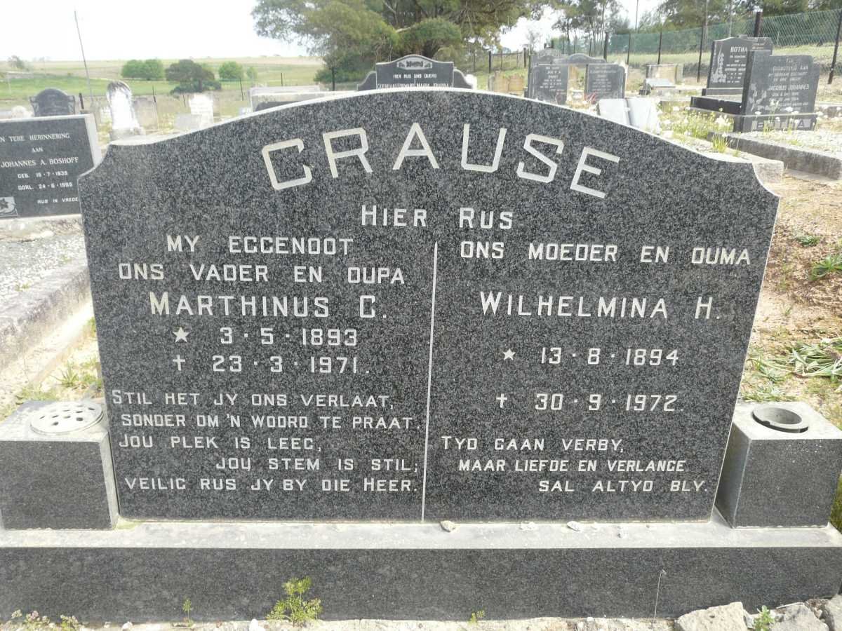 CRAUSE Marthinus C. 1893-1971 &amp; Wilhelmina H. 1894-1972