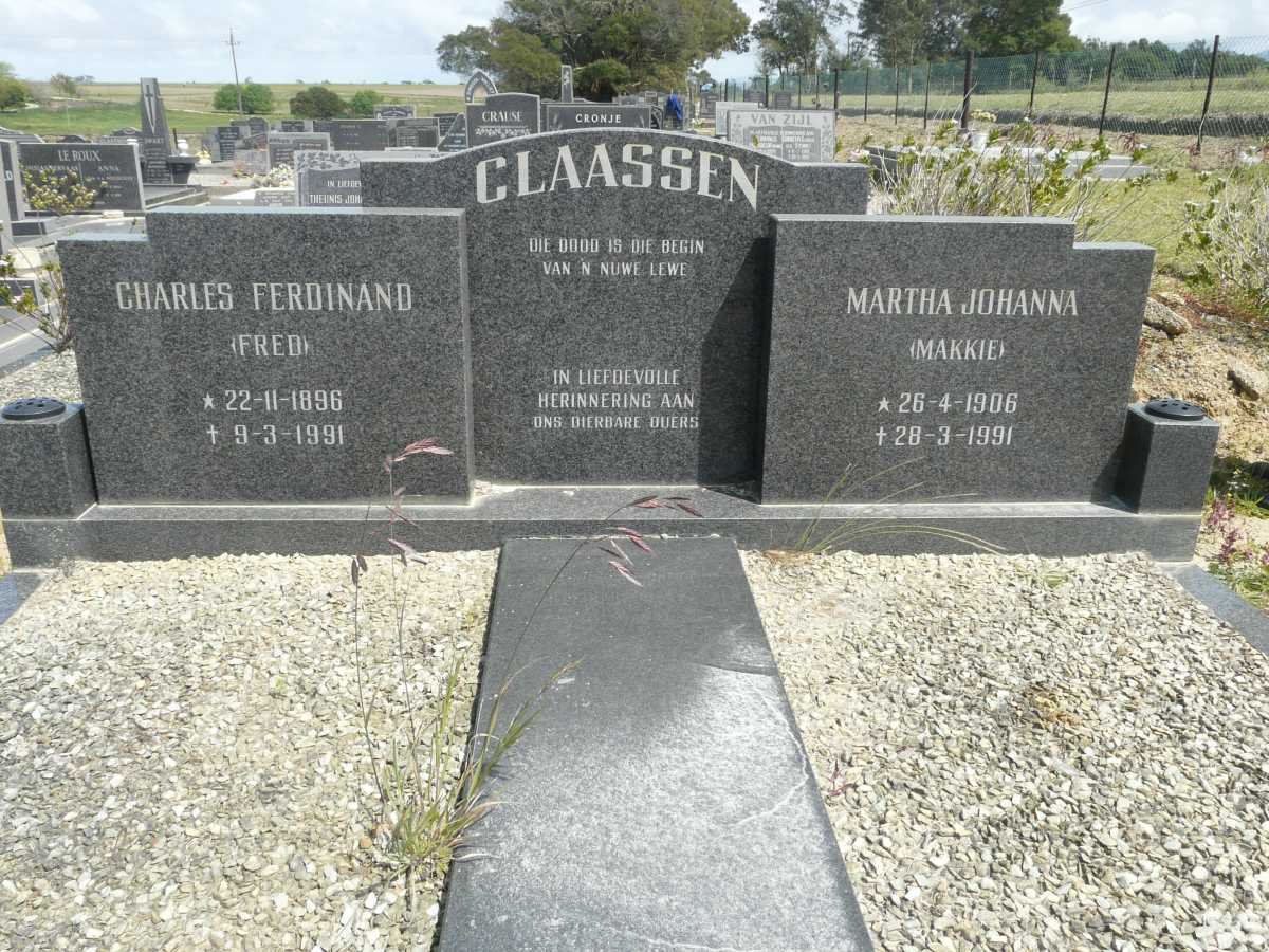 CLAASSEN Charles Ferdinand 1896-1991 &amp; Martha Johanna 1906-1991