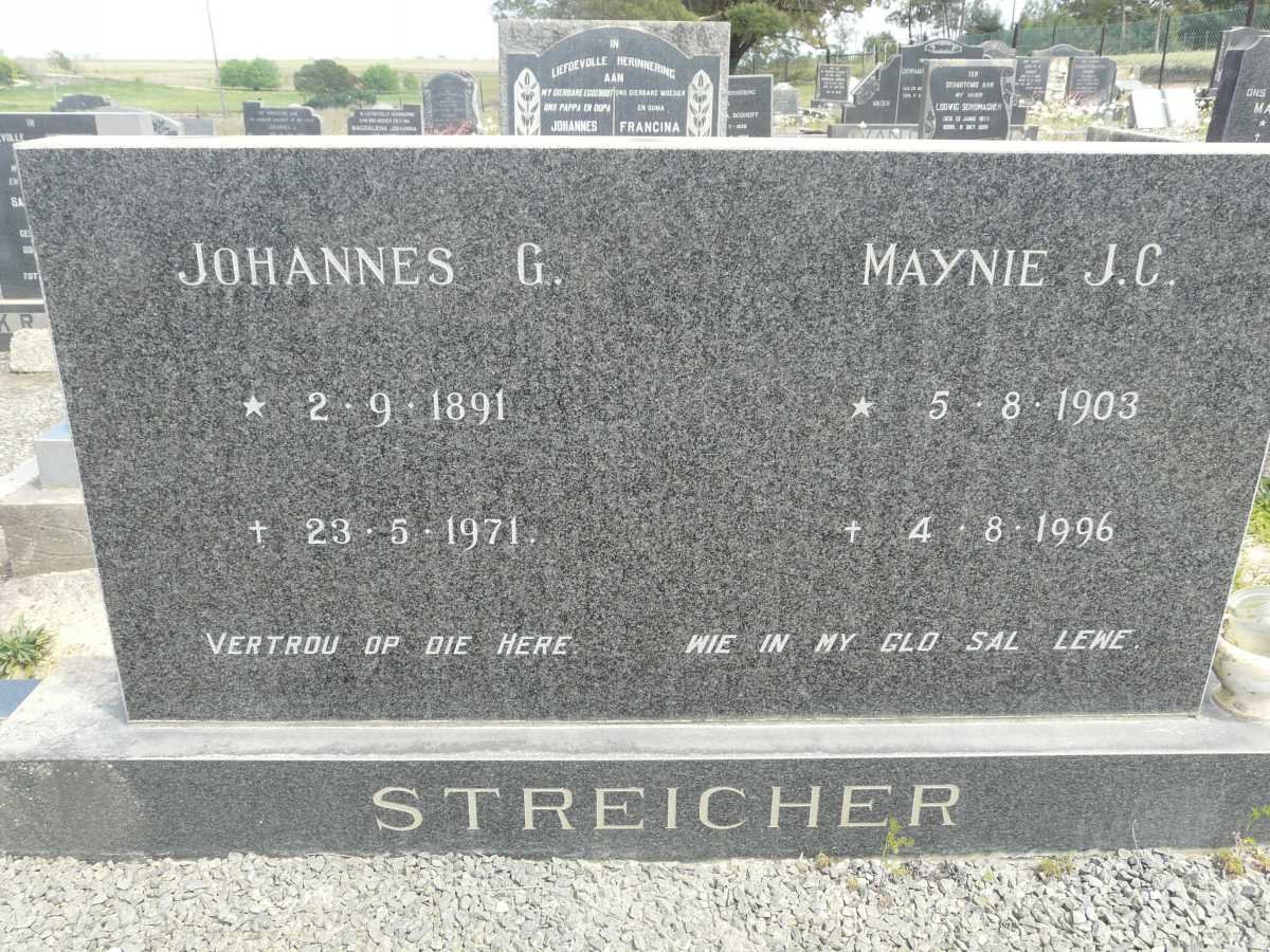 STREICHER Johannes G. 1891-1971 &amp; Maynie J.C. 1903-1996