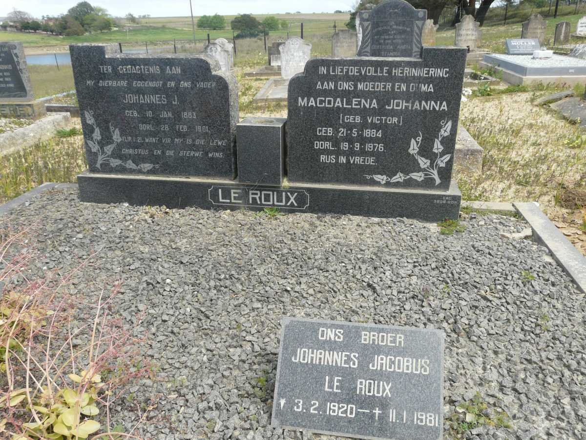 ROUX Johannes J., le 1883-1961 &amp; Magdalena Johanna VICTOR 1884-1976 :: LE ROUX Johannes Jacobus 1920-1981