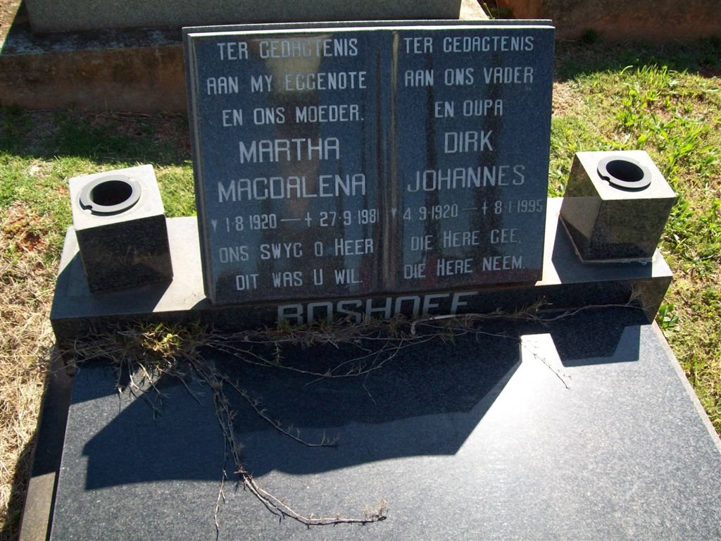 BOSHOFF Dirk Johannes 1920-1995 &amp; Martha Magdalena 1920-1981