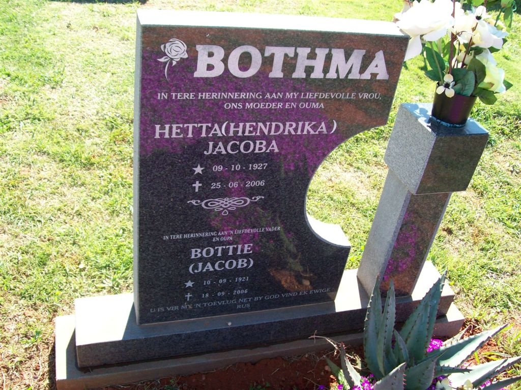 BOTHMA Jacob 1921-2006 &amp; Hendrika Jacoba 1927-2006