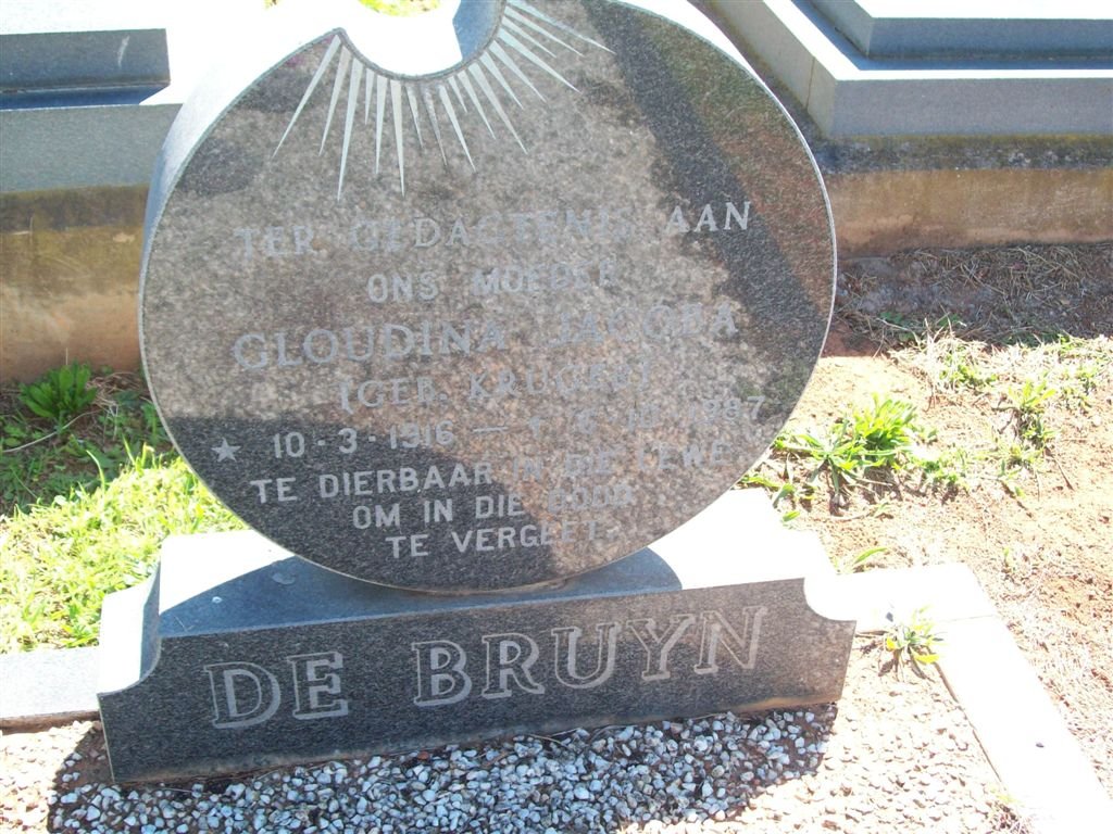 BRUYN Gloudina Jacoba, de nee KRUGER 1916-1987